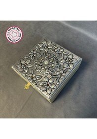 Resim Uretti - Hülya 6683 5753 El Yapımı Alüminyum Kapaklı Bej Dekoratif Takı Saklama Kutusu 