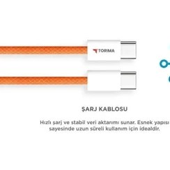 Resim Torima Şarj Kablosu Type-C To Type-C Hızlı Şarj ve Data Kablo U25 Turuncu 