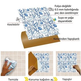 Resim Tink Kendinden Yapışkanlı Mavi Sarmaşık Desenli Pvc Karo 30x30 Cm 