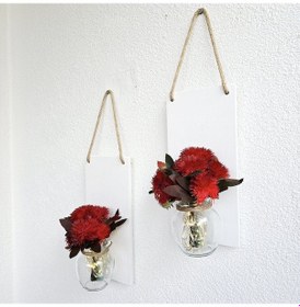 Resim Led Işıklı, Kırmızı Deniz Yosunu Çiçekli Duvar Dekoru Beyaz İkili Set Beyaz 