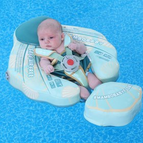 Resim Mambobaby Yüzme Simidi - Green Seashell, Emniyetli, Gölgelikli ve Ayak Destekli 