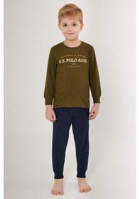 Resim U.s. Polo Assn Shiny Kahverengi Erkek Çocuk Uzun Kol Pijama Takım Kahverengi 