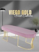 Resim Gazzini furniture Viego Gold Striped Bench Lüks Metal Gold Ayak, Chester Model Yatak Ucu Pembe Puf 