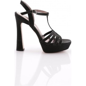 Resim Dgn 2015 Kadın Şeritli Uzun Topuklu Abiye Ayakkabi Siyah Kroko 