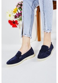 Resim Valmenti Bruna Kadın Lacivert Süet Hakiki Deri Loafer Ayakkabı 902 0208 Bn Ayk Y23 Lacivert 