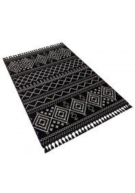 Resim Decoser Halı Garden Serisi 13-siyah Etnik İskandinav Desenli Koridor Salon Oturma Odası Kilim Halısı Siyah 