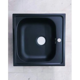 Resim Gralux Evye Siyah Granit Desen Kaplamalı Üstten Takmalı Kare 50 x 50 cm Ölçülerinde Paslanmaz Evye 