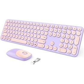 Resim Seenda Kablosuz Klavye Ve Mouse, Usb Ve Type-c - Pembe/mor 
