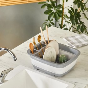 Resim Katlanır Akordeon Bulaşık Sepeti Kurutmalık Tabaklık Tıpalı Bulaşıklık Büyük Boy Katlanır Badya 