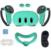 Resim Oculus/meta Quest 3 İçin 7 Parçalı Vr Aksesuarları Seti, Ön Kulaklık Koruyucu Kılıfı, Kontrol Cihazı Tutma Yeri Kılıfı, Lens Kılıfı, Yüz Pedi, Joystick Kapakları Yeşil 