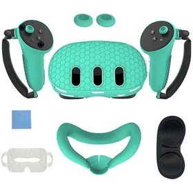 Resim Oculus/meta Quest 3 İçin 7 Parçalı Vr Aksesuarları Seti, Ön Kulaklık Koruyucu Kılıfı, Kontrol Cihazı Tutma Yeri Kılıfı, Lens Kılıfı, Yüz Pedi, Joystick Kapakları Yeşil 