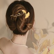 Resim Ginkgo Yaprağı Süslemeli Saç Tokası, Kadınların Günlük Kullanımı İçin Moda Kaymaz Saç Halkası 