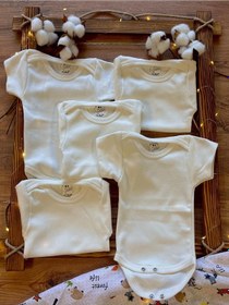 Resim Kısa Kollu 5'li Organik Pamuk Çıtçıtlı Bebek Body&zıbın 5 Adet Ekru 