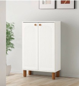 Resim Ahşap Ayakkabılık Bohem Kapak Beyaz 4 Raflı Demonte 