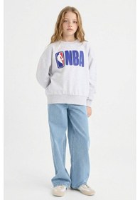 Resim Defacto Kız Çocuk Nba Oversize Geniş Kalıp Bisiklet Yaka Sweatshirt F3435a825augr400 Gri-gr400 