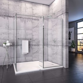 Resim Seperatör Duşakabin | 3 Sabit Önden Girişli Cam Panel - 140-149cm / Krom / Sabit panel 