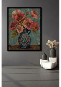 Resim Mistik Vazo Turkuaz Orkide Yağlı Boya Görünümlü Ahşap Ev,antre,ofis,mutfak Tablo Çerçeve Görünümlü-6-9748-7601 - 30 X 40 