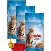 Resim Mito Mix Adult Cat Tavuklu Ve Balıklı Renkli Taneli Kedi Maması 1KG X 3 Adet + Kürek + Mamalık 
