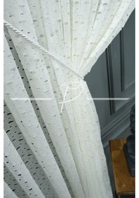 Resim Tül Perde Yırtmaç Desen Ultra Gramajlı Perde Ekru 