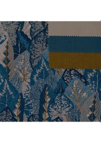 Resim Mavi Lacivert Yaprak Desen Dokuma Dijital Baskılı Petek Kumaş 