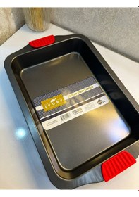 Resim Ivory 2 Adet Teflon Fırın Tepsisi 40x26 Cm, Yapışmaz, Kırmızı Silikon Tutacaklı Açık Gri 