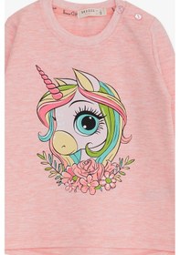 Resim Breeze Kız Çocuk Uzun Kollu Tişört Unicorn Baskılı 1.5-5 Yaş, Somon Melanj Somon 
