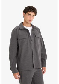 Resim Defacto Regular Fit Fitilli Kadife Uzun Kollu Gömlek F1619ax25wnar104 Antrasit-ar104 