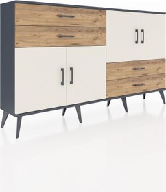 Resim Arges Konsol 3 Raflı 4 Çekmeceli 4 Kapaklı 176x30x99 Antrasit-ayt Antrasit-aytaşı/çam 