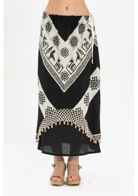 Resim Eliş Şile Bezi Fileli Şile Bezi Taş Baskı V Desen Yazlık Etek Siyah Syh-siyah Siyah 