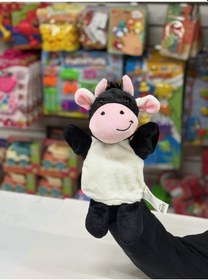 Resim Peluş 25 Cm El Kuklası Siyah Beyaz İnek Kukla Çok Renkli 