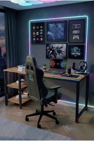 Resim reflekta Raflı Oyuncu Masası 60x160 cm. Gaming Masa Demonte 