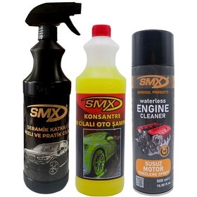 Resim Susuz Motor Temizleme Spreyi + Seramik Katkılı Hızlı Ve Pratik Cila + Konsantre %40 Cilalı Oto Şampuanı Araç Bakım Seti-3 