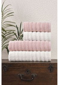 Resim 4 Lü Alçay Pudra Krem Banyo Havlu Seti Pudra - Krem 