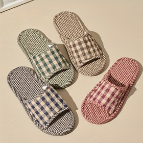 Resim 1037L Kadınlar için Plaid Kumaş Terlikler - Hafif Nefes Alabilen Checkered Tasarım, Rahat Kayma Açık Parmak Terlikler, Günlük İç Mekan Giyim için Sevimli Ayakkabı 