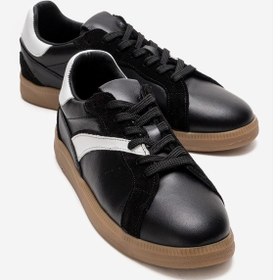 Resim Taren Siyah Hakiki Deri İnci Tokalı Kadın Günlük Spor Ayakkabı Siyah 