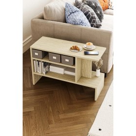 Resim Hofga Sümela Raflı Yan Sehpa - Gazetelik, Dergilik, Kitaplık Traverten 