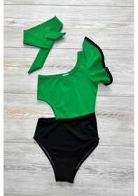 Resim My Kids Wear Dekolite Modelli Kız Çocuk Mayosu Yeşil 