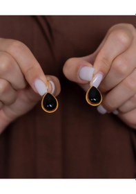 Resim Bayar Gold 14 Ayar Altın Siyah Taşlı Damla Model El İşi Küpe Sarı Altın 