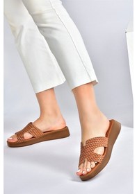 Resim Fox Shoes Taba Hakiki Deri Kadın Terlik M291801603 