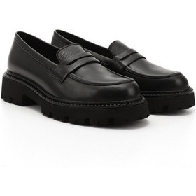 Resim Gönderi R Siyah Kalın Topuklu Hakiki Deri Loafer Ayakkabı Siyah 