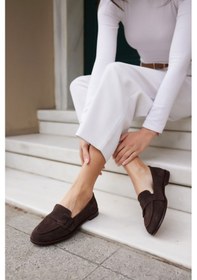 Resim Tiny Kadın Kahve Gercek Suet Loafer Ayakkabi Kahverengi 