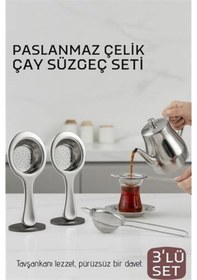 Resim Çay Süzgeci Seti - 3 Parça Profesyonel Ve Kulplu Demlik Filtresi Paslanmaz Çelik 718934 Açık Krem 