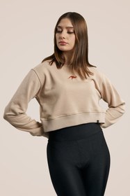 Resim MBEY1989 Mbey Minimal Kanguru Nakışlı Krem Crop 
