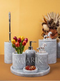 Resim MIARIK DESIGN & DEKORASYON DEKORATİF GRI MERMER AKSESUAR DETAYLI 7 Lİ BANYO SETİ TAKIMI 