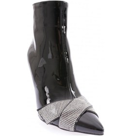 Resim Dgn 5725-424 Çarpaz Taş Detayli Kadin Topuklu Bot 5725-424-R1645 Siyah Rugan 