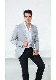 Resim Plus Scorpion Erkek Açık Gri Blazer Ceket Slim Fit, Şık Ve Hafif Kumaş, Tek Düğmeli Açık Gri 
