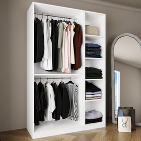 Resim Bimossa KB70 Goss İkili 135 cm Kapaksız İki Bölmeli Dar Gardırop, Askılı ve Raflı Açık Giyinme Dolabı, Modern Tasarım Beyaz Elbise Dolabı 