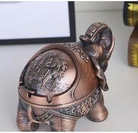 Resim Dekoratif Kapaklı Metal Fil Figürlü Küllük, Bronz 