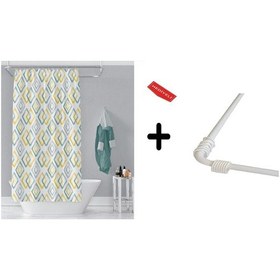 Resim Banyo Perdesi 3589 1x180x200, Perde Borusu Askı Aparatı Köşe Boru Beyaz Hediyeli, Duş Perdesi Seti Çok Renkli 