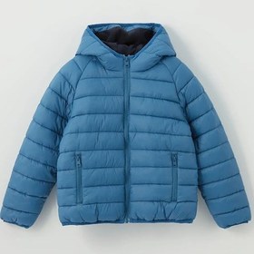 Resim Kapüşonlu Erkek Çocuk Şişme Mont Mavi 